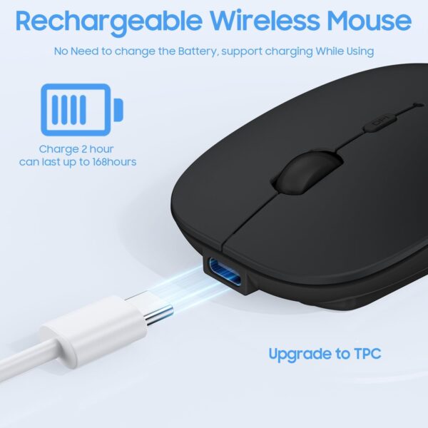 Bluetooth Mouse for Laptop/MacBook/iPad/Android PC,Rechargable Quiet Slim Wireless Mice Compatible with Windows/Linux/Tablet,Black - Image 3