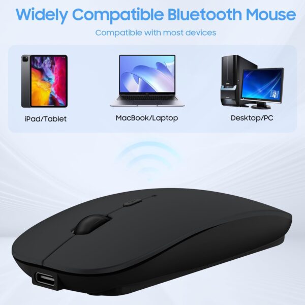 Bluetooth Mouse for Laptop/MacBook/iPad/Android PC,Rechargable Quiet Slim Wireless Mice Compatible with Windows/Linux/Tablet,Black - Image 4