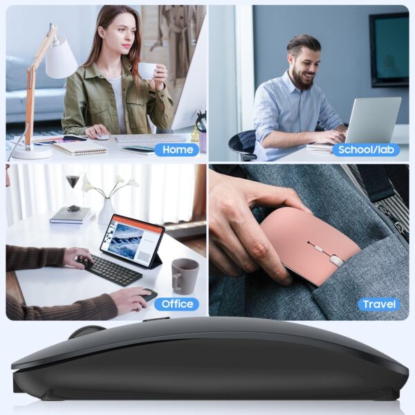 Bluetooth Mouse for Laptop/MacBook/iPad/Android PC,Rechargable Quiet Slim Wireless Mice Compatible with Windows/Linux/Tablet,Black - Image 6