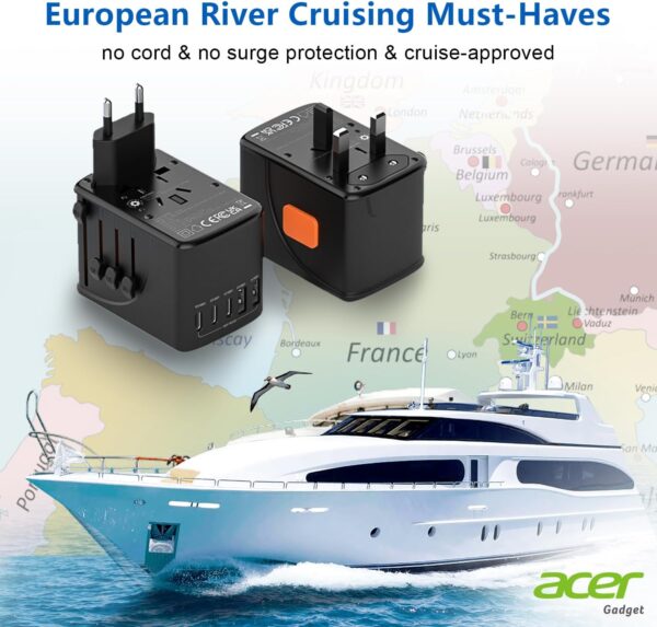 Acer Universal Travel Plug Adapter - International Power Adapter with 5 USB Ports (3 USB C) 5.8A, Worldwide Outlet Charger for USA to European UK France Germany Spain, Type C/E/F/G/I/L/A, Black - Image 6