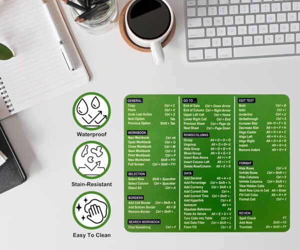 Excel Shortcuts Mouse Pad - The Ultimate Productivity Tool - Dominate Excel Like a Pro - The Secret Weapon to Master Excel - 7.75” x 9.25” Rectangular Shape (Solid Green Print) - Image 7