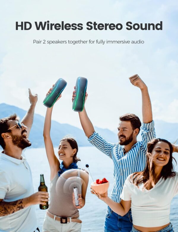 Portable Bluetooth Speaker, IPX7 Waterproof Wireless Speakers with Colorful Flashing Lights, 25W Super Bass 24H Playtime, 100ft Range, TWS Pairing for Outdoor, Home, Party, Beach, Birthday Gift - Image 8