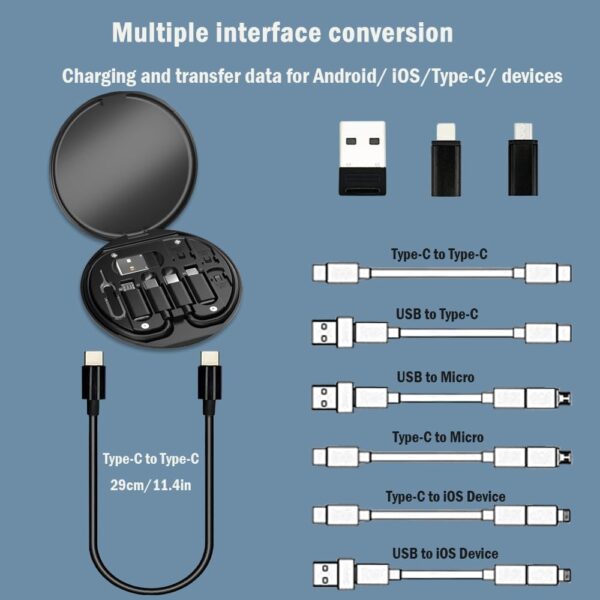USB C Adapter OTG Cable Kit, Multi Charging Cable Case Convertor USB C to iOS Device/Type C/Micro/USB A Adapter, Data Transfer Contains Card Slot for Traveling, Use as Phone Holder (Black) - Image 4