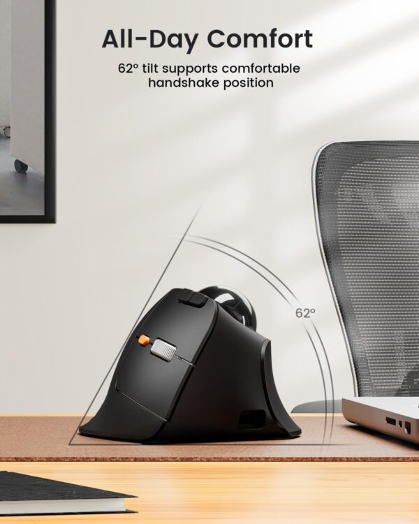 ProtoArc Vertical Wireless Trackball, EM05 NL Bluetooth Ergonomic Rollerball, Rechargeable Computer Laptop Thumb Mouse, 3 Device Connection, Compatible with iPad, Mac, Windows, PC - Gray - Image 3