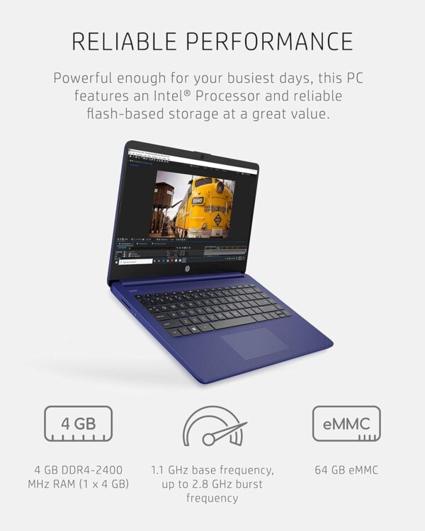 HP 14 Laptop, Intel Celeron N4020, 4 GB RAM, 64 GB Storage, 14-inch HD Touchscreen, Windows 11 Home, Thin & Portable, 4K Graphics, One Year of Microsoft 365 (14-dq0050nr, Indigo Blue) - Image 3