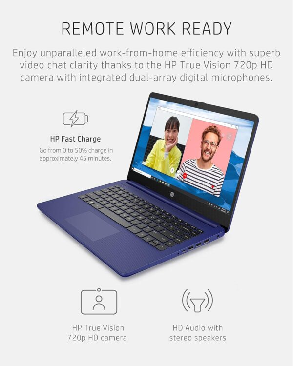 HP 14 Laptop, Intel Celeron N4020, 4 GB RAM, 64 GB Storage, 14-inch HD Touchscreen, Windows 11 Home, Thin & Portable, 4K Graphics, One Year of Microsoft 365 (14-dq0050nr, Indigo Blue) - Image 6