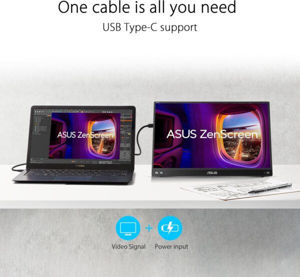 ASUS ZenScreen 16” (15.6 inch viewable) 1080P USB-C Portable Monitor (MB16AHV) - Full HD, IPS, Blue Light Filter, Anti-glare, Mini HDMI, Kickstand, Tripod Mountable, Protective Sleeve, 3 year warranty - Image 5