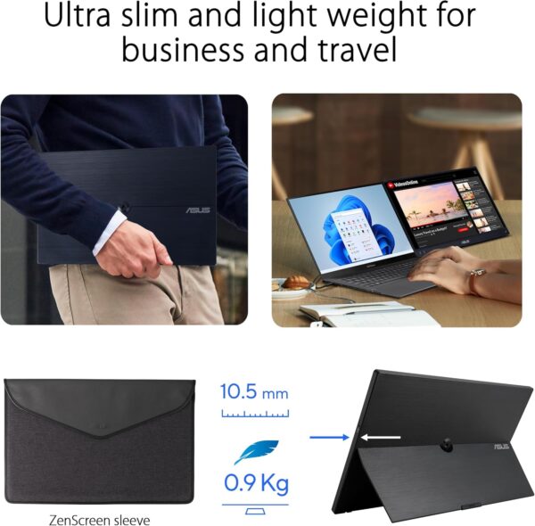 ASUS ZenScreen 16” (15.6 inch viewable) 1080P USB-C Portable Monitor (MB16AHV) - Full HD, IPS, Blue Light Filter, Anti-glare, Mini HDMI, Kickstand, Tripod Mountable, Protective Sleeve, 3 year warranty - Image 7