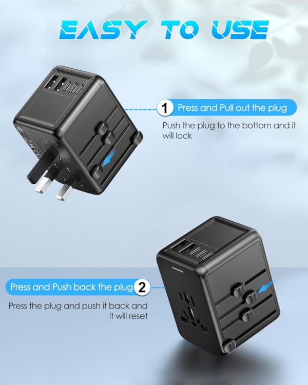Universal Travel Adapter Offers 6.0A 3X 3.0A USB-C Ports, 2X 2.4A USB-A Ports and Multi AC Outlet, All-in-One International Power Plug Adaptor Worldwide Charger for EU US UK AU 200+ Countries - Image 6