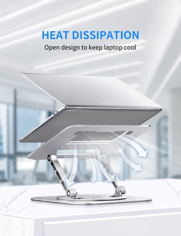 Adjustable Computer Stand with 360 Rotating Base, Ergonimic Foldable Laptop Riser for Desk Compatible with MacBook Pro/Air Notebook up to 16 Inches, Silver - Image 5