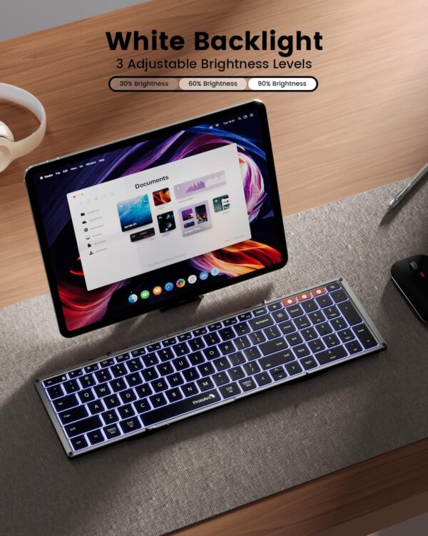 ProtoArc Backlit Foldable Keyboard, XK01 Plus Folding Portable Bluetooth Keyboard for Travel, True Full Size External Wireless Keyboards with Backlight for iPad Tablet Smartphone Laptop PC - Image 3