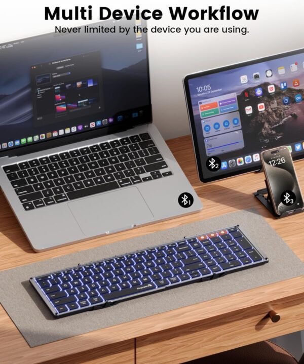 ProtoArc Backlit Foldable Keyboard, XK01 Plus Folding Portable Bluetooth Keyboard for Travel, True Full Size External Wireless Keyboards with Backlight for iPad Tablet Smartphone Laptop PC - Image 5