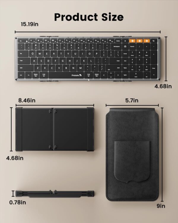 ProtoArc Backlit Foldable Keyboard, XK01 Plus Folding Portable Bluetooth Keyboard for Travel, True Full Size External Wireless Keyboards with Backlight for iPad Tablet Smartphone Laptop PC - Image 8