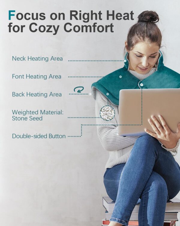 Heating Pad for Neck and Shoulder Pain Relief, Fathers Day Birthday Gifts for Dad from Daughter, Weighted Heated Wrap, 6 Heat Settings 2 Hours Auto Shut Off, Gifts for Women Mom Her, 17x23inch, Blue - Image 3