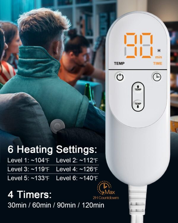 Heating Pad for Neck and Shoulder Pain Relief, Fathers Day Birthday Gifts for Dad from Daughter, Weighted Heated Wrap, 6 Heat Settings 2 Hours Auto Shut Off, Gifts for Women Mom Her, 17x23inch, Blue - Image 4