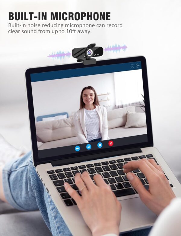 USB HD Webcam with Built-in Microphone and Rotatable Tripod, 1080P Video, Wide Angle Camera, Privacy Cover, for Desktop PC or Laptop Computer（Black） - Image 5