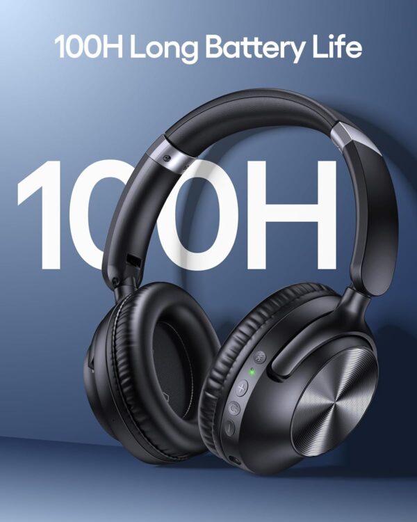 TAGRY Active Noise Cancelling Headphones 100H Playtime Over Ear Bluetooth Headphones with Deep Bass Light Weight Earphones Comfort Headsets with Fast Charging for Travel Home Office PC Black - Image 3