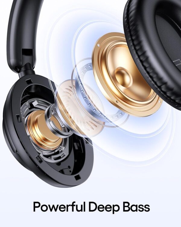 TAGRY Active Noise Cancelling Headphones 100H Playtime Over Ear Bluetooth Headphones with Deep Bass Light Weight Earphones Comfort Headsets with Fast Charging for Travel Home Office PC Black - Image 4