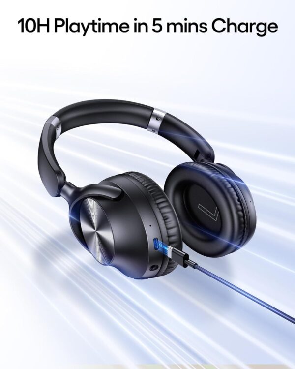TAGRY Active Noise Cancelling Headphones 100H Playtime Over Ear Bluetooth Headphones with Deep Bass Light Weight Earphones Comfort Headsets with Fast Charging for Travel Home Office PC Black - Image 5