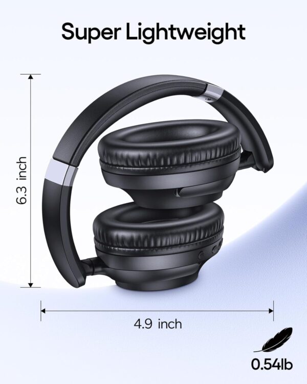 TAGRY Active Noise Cancelling Headphones 100H Playtime Over Ear Bluetooth Headphones with Deep Bass Light Weight Earphones Comfort Headsets with Fast Charging for Travel Home Office PC Black - Image 6