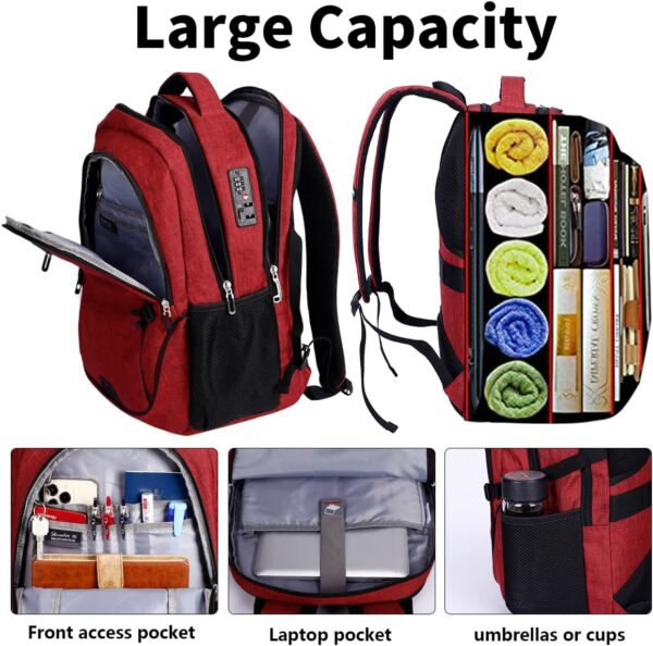 SHRRADOO Anti Theft Laptop Backpack Travel Backpacks with usb Charging Port for Women Men College Backpack Computer Bag Fits 17 Inch Laptop,Red - Image 3