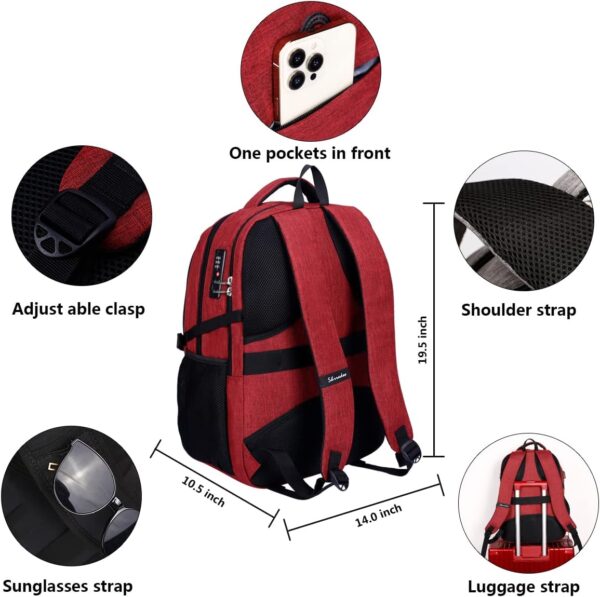 SHRRADOO Anti Theft Laptop Backpack Travel Backpacks with usb Charging Port for Women Men College Backpack Computer Bag Fits 17 Inch Laptop,Red - Image 4