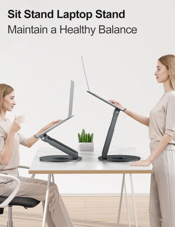 tounee Telescopic Laptop Stand for Desk with 360° Swivel Base, Sit to Stand, Height Adjustable, Portable Riser Holder for Good Posture, Compatible with MacBook Pro, All Laptops 10-17"-Gray - Image 3