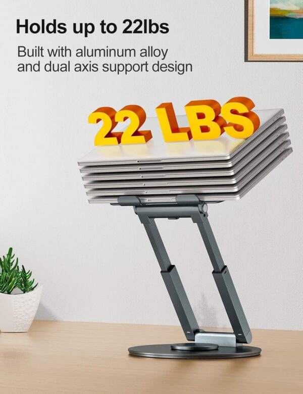 tounee Telescopic Laptop Stand for Desk with 360° Swivel Base, Sit to Stand, Height Adjustable, Portable Riser Holder for Good Posture, Compatible with MacBook Pro, All Laptops 10-17"-Gray - Image 6