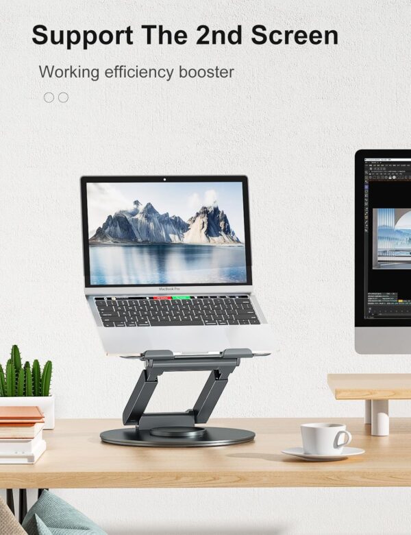 tounee Telescopic Laptop Stand for Desk with 360° Swivel Base, Sit to Stand, Height Adjustable, Portable Riser Holder for Good Posture, Compatible with MacBook Pro, All Laptops 10-17"-Gray - Image 7