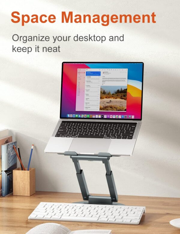 tounee Telescopic Laptop Stand for Desk with 360° Swivel Base, Sit to Stand, Height Adjustable, Portable Riser Holder for Good Posture, Compatible with MacBook Pro, All Laptops 10-17"-Gray - Image 8
