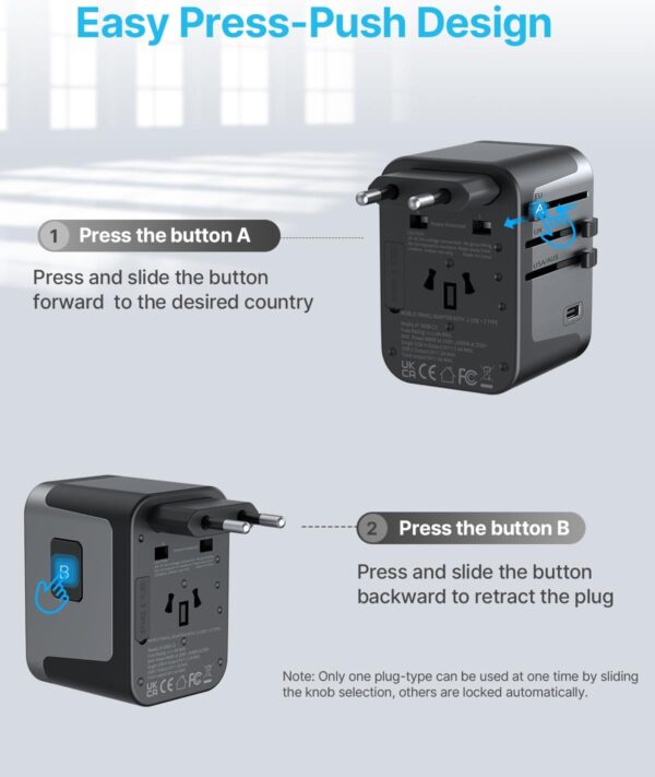 Universal Travel Adapter, VINTAR International Power Adapter with 6A 3 USB C and 2 USB Ports, All in One Travel Essentials Plug Adapter, Worldwide Outlet Converter for Europe UK USA AUS(Type C/G/A/I) - Image 3