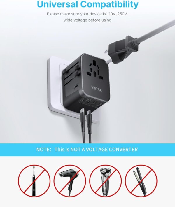 Universal Travel Adapter, VINTAR International Power Adapter with 6A 3 USB C and 2 USB Ports, All in One Travel Essentials Plug Adapter, Worldwide Outlet Converter for Europe UK USA AUS(Type C/G/A/I) - Image 6