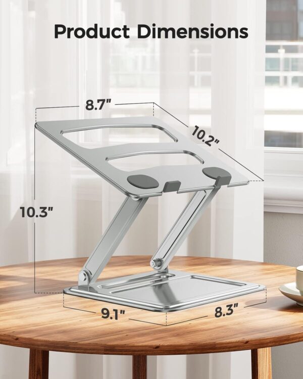 LORYERGO Laptop Stand for Desk, Adjustable & Foldable Laptop Riser for 10-17.3 Inch Laptops, Computer Stand for MacBook/Notebook, Portable Ergonomic Holder Up to 17.6lbs - Silver - Image 3