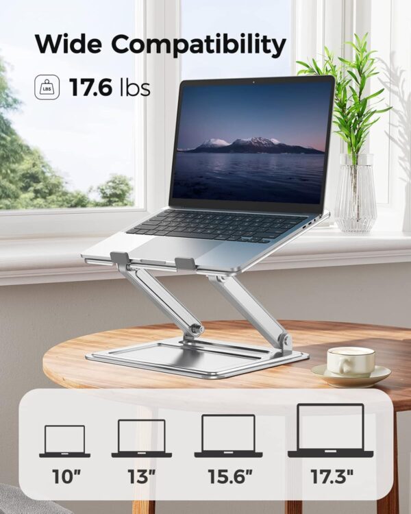 LORYERGO Laptop Stand for Desk, Adjustable & Foldable Laptop Riser for 10-17.3 Inch Laptops, Computer Stand for MacBook/Notebook, Portable Ergonomic Holder Up to 17.6lbs - Silver - Image 4