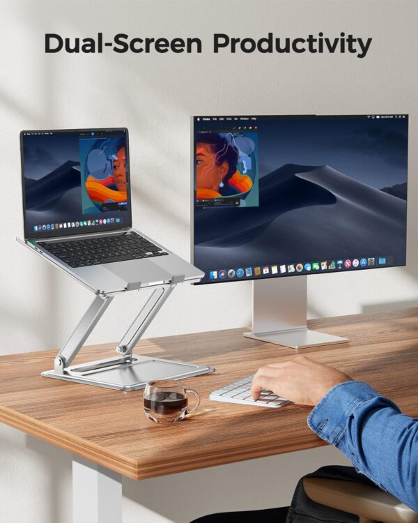 LORYERGO Laptop Stand for Desk, Adjustable & Foldable Laptop Riser for 10-17.3 Inch Laptops, Computer Stand for MacBook/Notebook, Portable Ergonomic Holder Up to 17.6lbs - Silver - Image 8