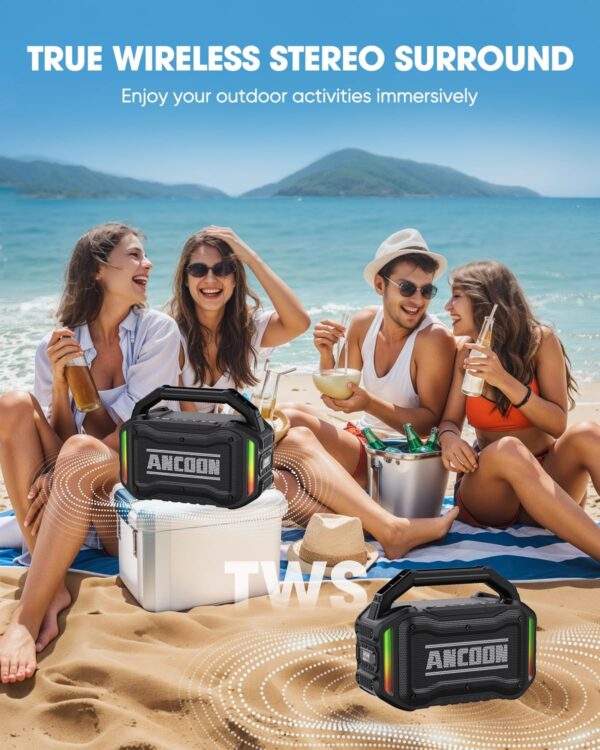 Speakers Bluetooth Wireless: 80W(Peak) Loud Speaker with Bass, 20H Playtime, IPX6 Waterproof, Large Jobsite Speakers for Work, Outdoor, Workshop, Garage, Portable Speaker with TWS (Black) - Image 4