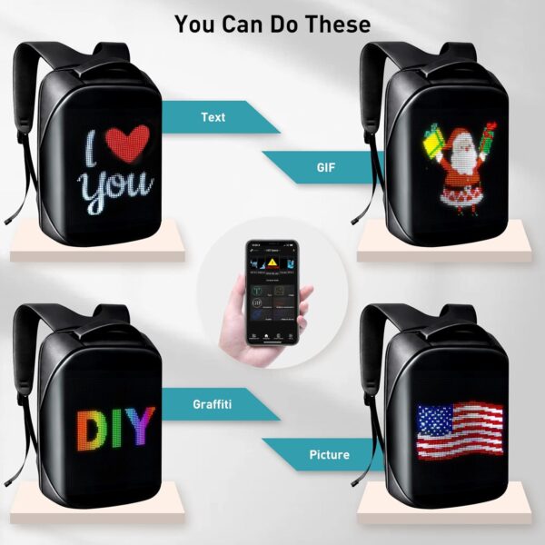 Laptop Backpack with LED Display, DIY Fashion Backpack, Waterproof Shoulder Travel Backpack, Gift for Men Women Fits 15.6 Inch Laptop (Black) - Image 4