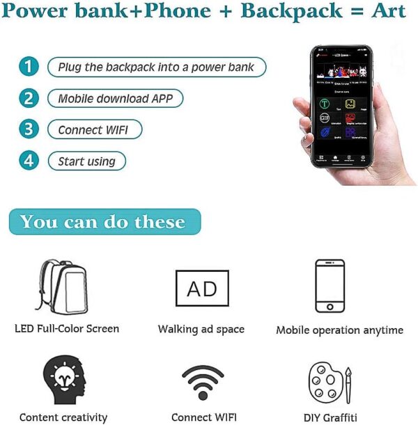 Laptop Backpack with LED Display, DIY Fashion Backpack, Waterproof Shoulder Travel Backpack, Gift for Men Women Fits 15.6 Inch Laptop (Black) - Image 5