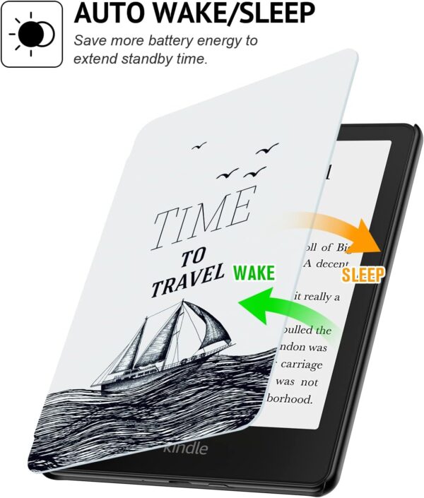 Ayotu Case for All-New 6.8" Kindle Paperwhite (11th Generation- 2021 Release) - PU Leather Cover with Auto Wake/Sleep - Fits Amazon Kindle Paperwhite Signature Edition, The Time To Travel - Image 3
