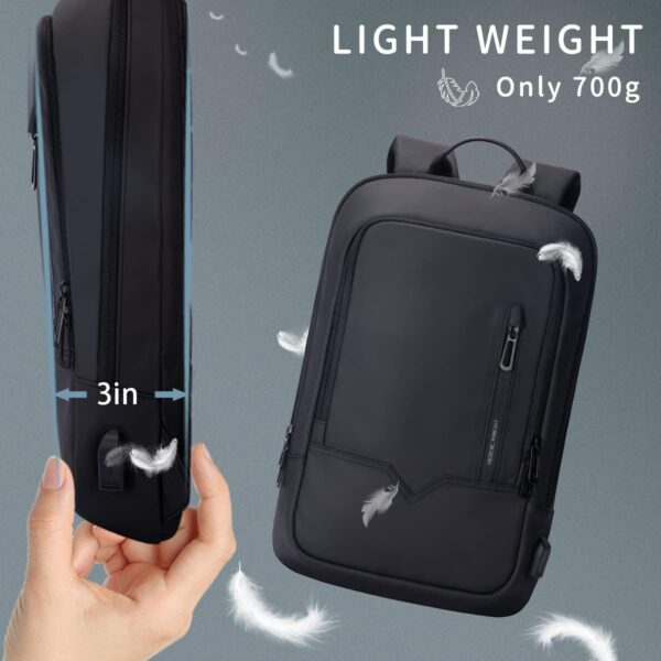 hk Backpack for Men Business Slim Backpack with USB Charger Computer Lightweight Anti-theft Travel Backpacks 15.6 inch Water Resistant Laptop Bag for Work Office College-Black - Image 4