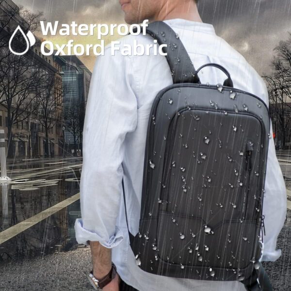 hk Backpack for Men Business Slim Backpack with USB Charger Computer Lightweight Anti-theft Travel Backpacks 15.6 inch Water Resistant Laptop Bag for Work Office College-Black - Image 5