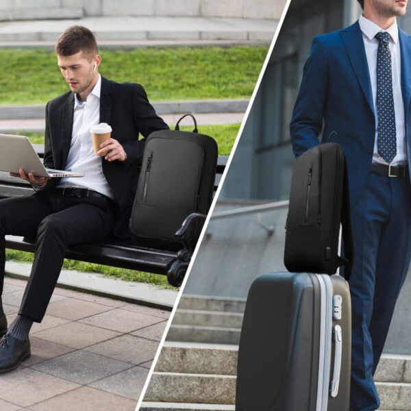 hk Backpack for Men Business Slim Backpack with USB Charger Computer Lightweight Anti-theft Travel Backpacks 15.6 inch Water Resistant Laptop Bag for Work Office College-Black - Image 7