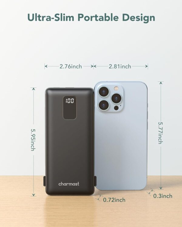 Charmast Portable Charger with Built-in Cables & Wall Plug, 10000mAh Portable Power Bank, External Battery Pack Travel Essentials Compatible with iPhone 16/15/14/13, Samsung, iPad etc - Image 3