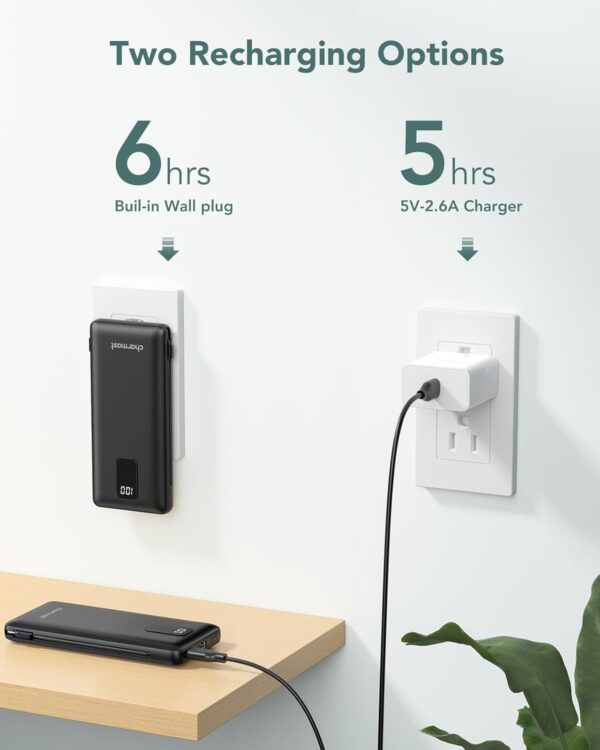 Charmast Portable Charger with Built-in Cables & Wall Plug, 10000mAh Portable Power Bank, External Battery Pack Travel Essentials Compatible with iPhone 16/15/14/13, Samsung, iPad etc - Image 5