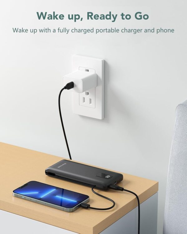 Charmast Portable Charger with Built-in Cables & Wall Plug, 10000mAh Portable Power Bank, External Battery Pack Travel Essentials Compatible with iPhone 16/15/14/13, Samsung, iPad etc - Image 7