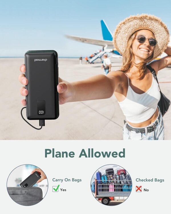 Charmast Portable Charger with Built-in Cables & Wall Plug, 10000mAh Portable Power Bank, External Battery Pack Travel Essentials Compatible with iPhone 16/15/14/13, Samsung, iPad etc - Image 8