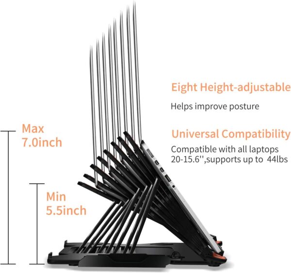 Ergonomic Adjustable Laptop Stand for Desk with Phone Holder & 360° Rotation - Foldable Portable Stand for 10-17" Laptops, MacBook Pro 16", Gaming Laptops, Tablets | Heavy-Duty & Ventilated Design - Image 4