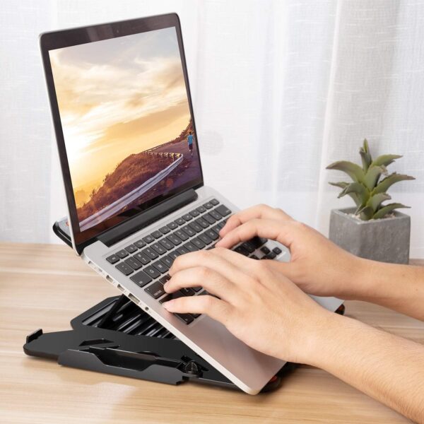 Ergonomic Adjustable Laptop Stand for Desk with Phone Holder & 360° Rotation - Foldable Portable Stand for 10-17" Laptops, MacBook Pro 16", Gaming Laptops, Tablets | Heavy-Duty & Ventilated Design - Image 6