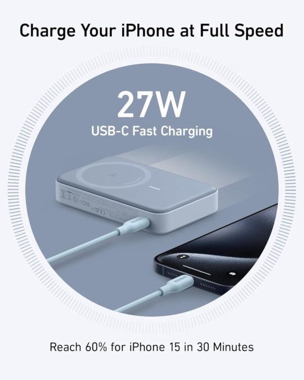 Anker MagGo Power Bank, Qi2 Certified 15W Fast MagSafe Compatible Mobile Charger, 10,000mAh Battery, Smart Display & Foldable Stand, for iPhone 15/14/13/12, Includes USB-C Cable - Image 4