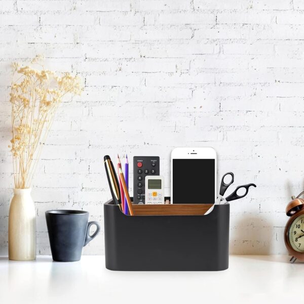 Stylish Desk Organizer and Remote Control Holder in Black - Keep Your Workspace Tidy and Organized, Multi-Purpose Storage for Office Desktop Coffee Table Bedside Nightstand - Image 6